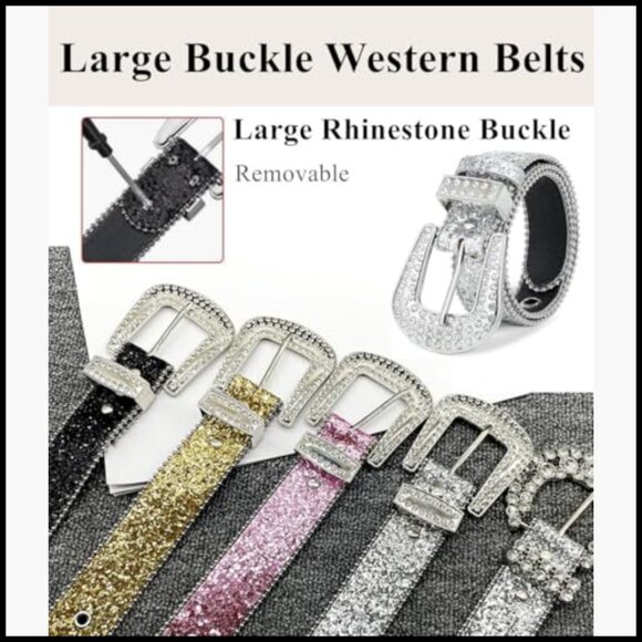 Faux Leather Rhinestone Studded Western Belt with Removable Buckle main image 7